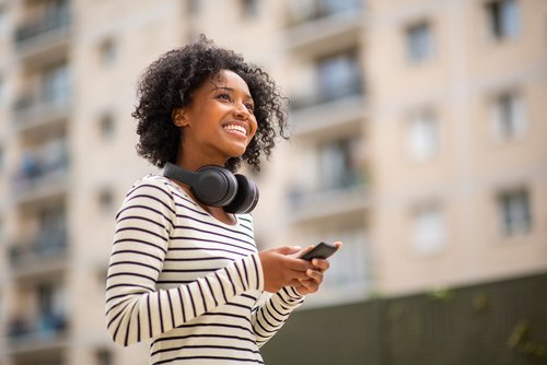 woman walking down street